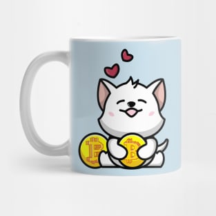 cute huging bitcoin Mug